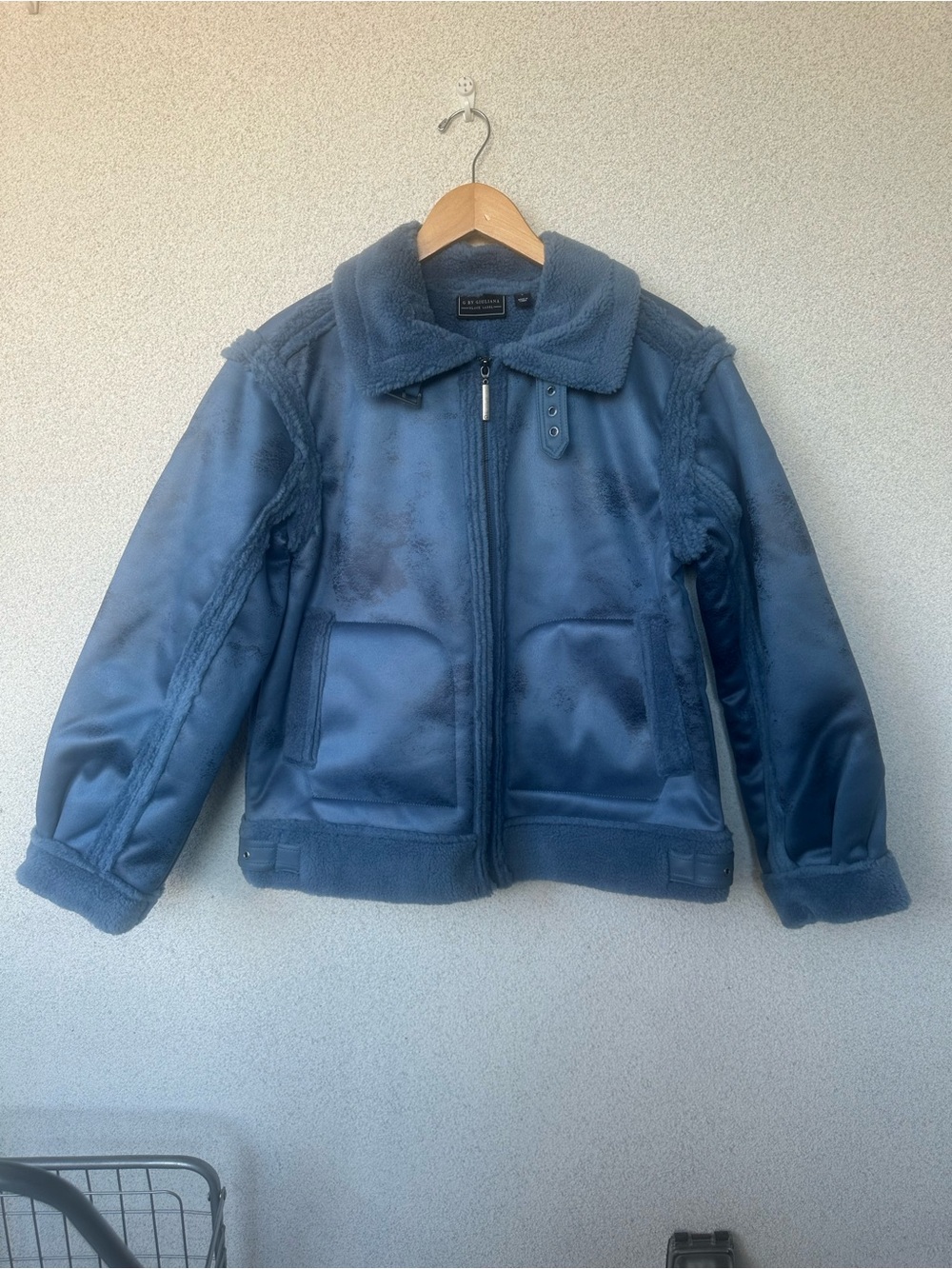 G by Giuliana Black Label Blue Faux Shearling Aviator Jacket | Sherpa | Small